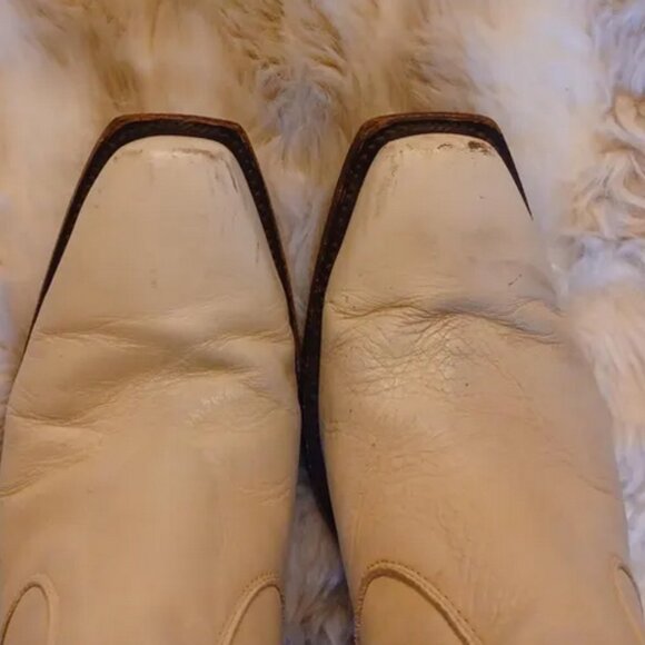 Pair of Vtg White Square Toe Boots, Women's Size 9 EE, by Rancho, Made in Mexico - Picture 7 of 10